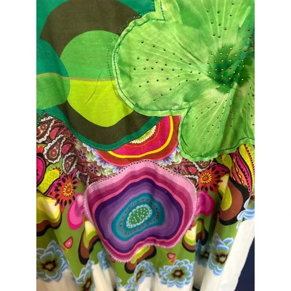 Desigual Womens Floral Geometric Print Dress Short Sleeve Multicolor 51V20X2 - Picture 6 of 6